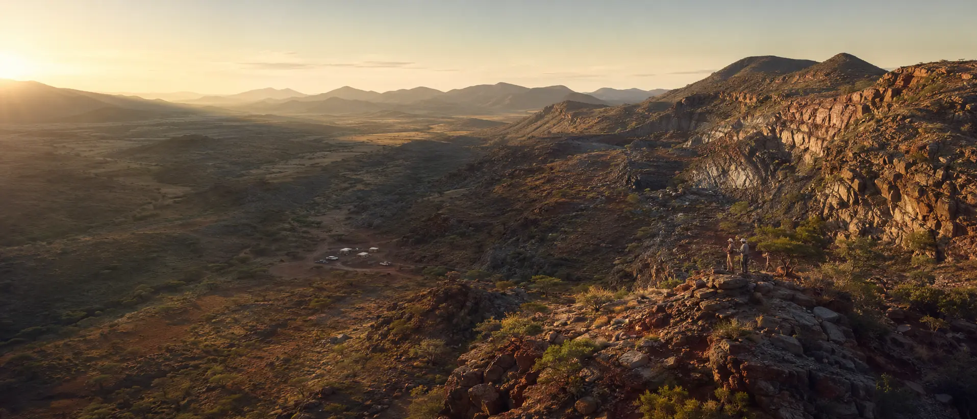 Illustrative geological landscape at sunrise